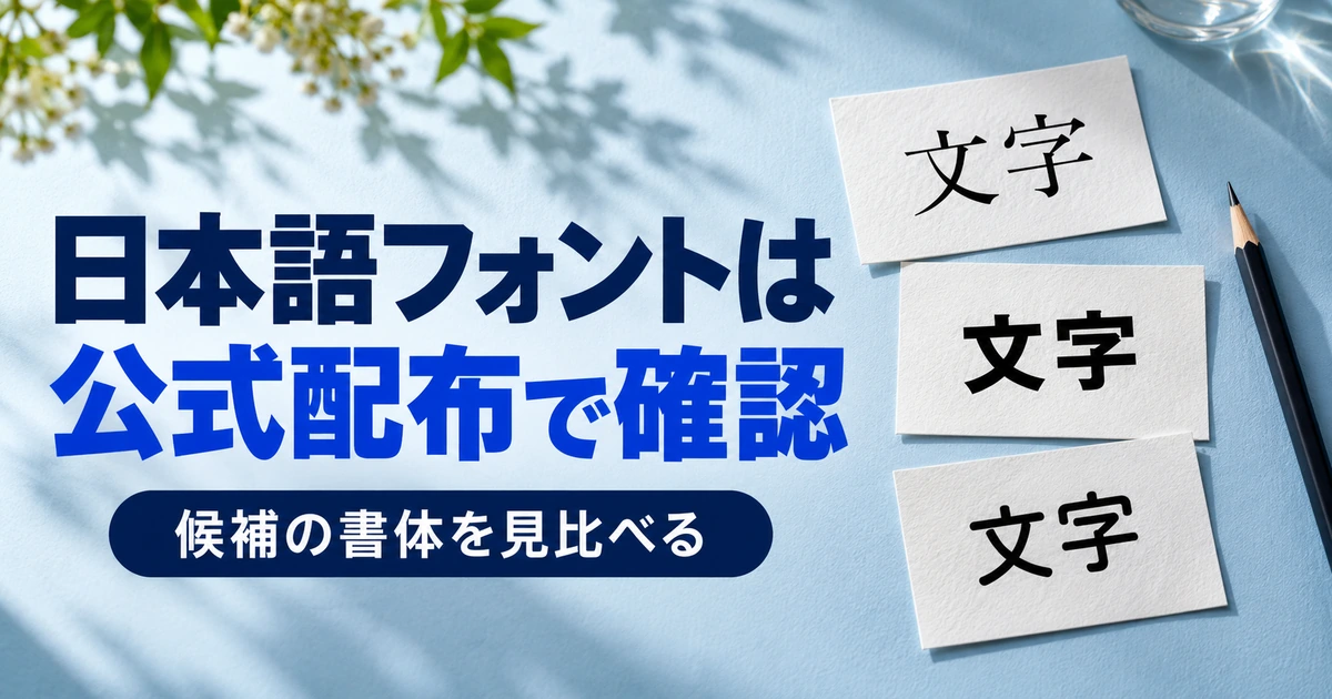 明朝系とゴシック系と丸みのある文字の紙見本を比較する俯瞰