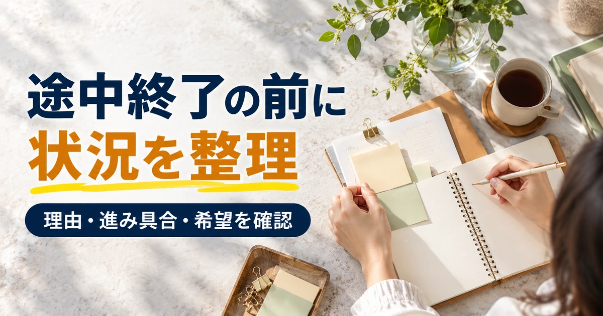 契約途中終了を相談する前に理由と進捗と希望を整理する場面