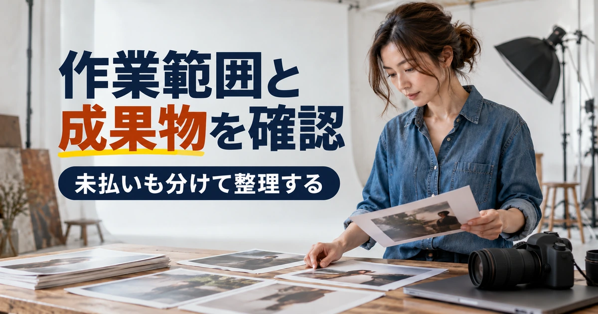 作業範囲と未払いと成果物を確認する場面