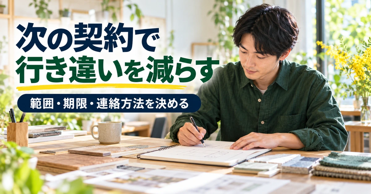 次の契約に向けて作業範囲と期限と連絡方法を決める場面