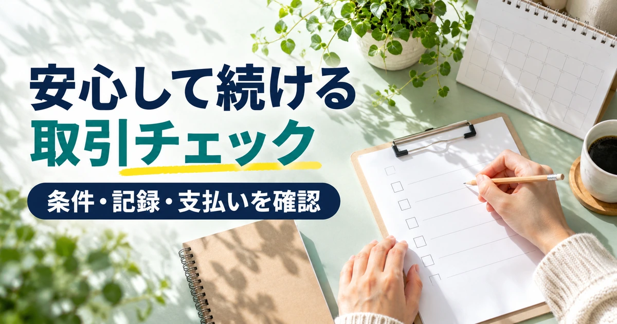 安全な取引に向けて条件と記録と支払いを確認する画像