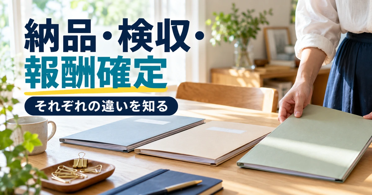 納品と検収と報酬確定の違いを整理する画像