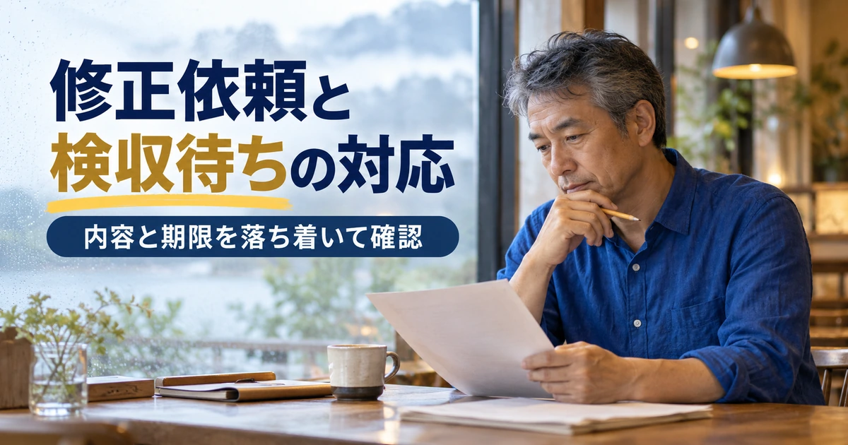 修正依頼や検収待ちの内容と期限を確認する場面