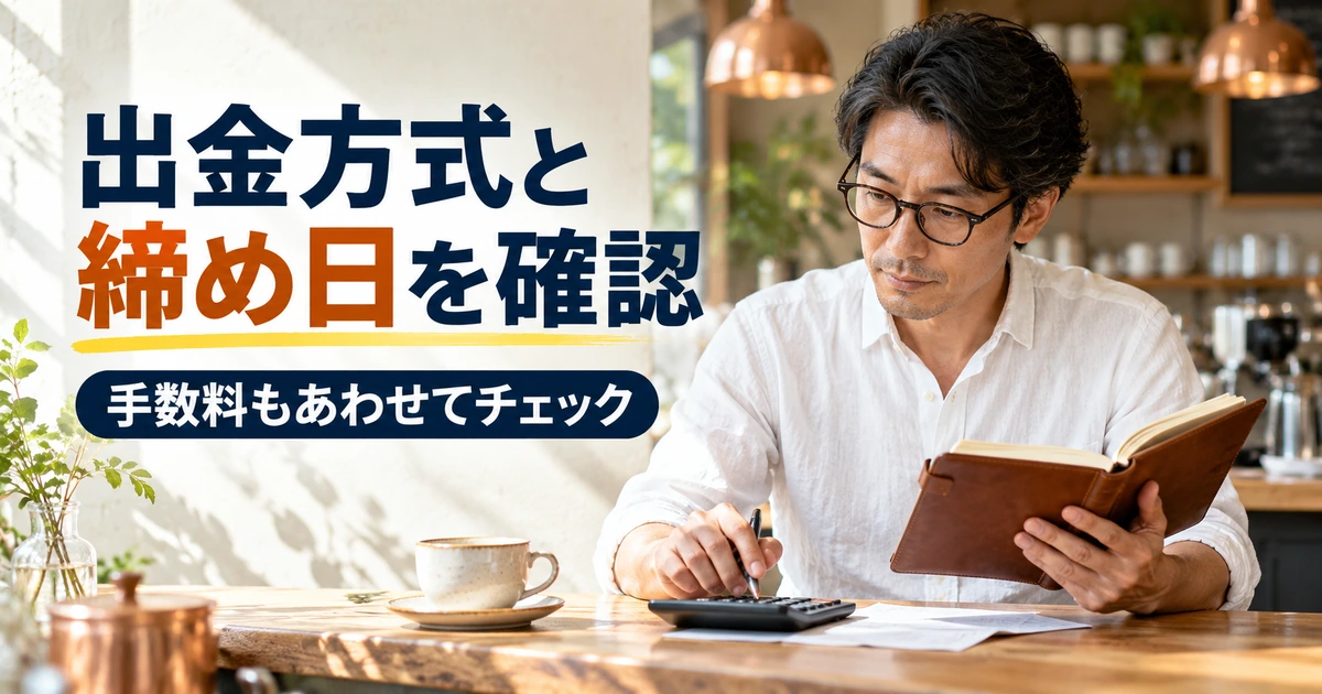 出金方式と締め日と手数料を確認する場面