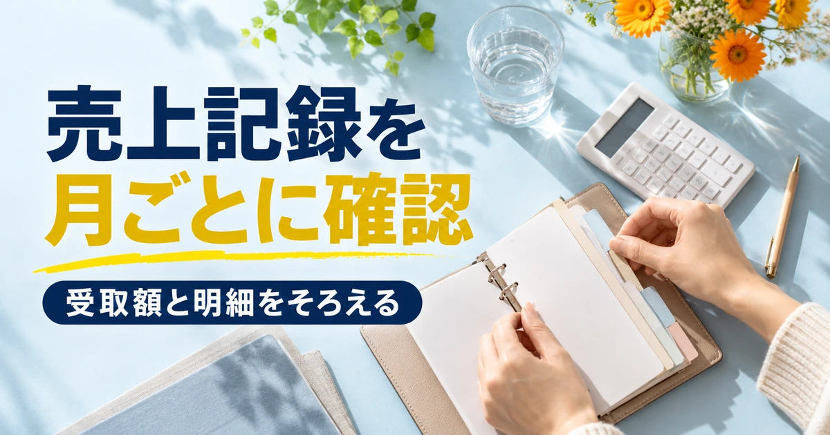 売上記録と受取額と明細を月次で確認する画像