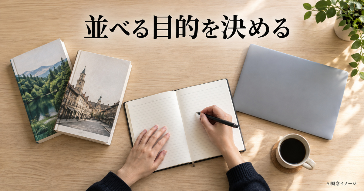 並べて読む資料とメモを決めるAI概念イメージ