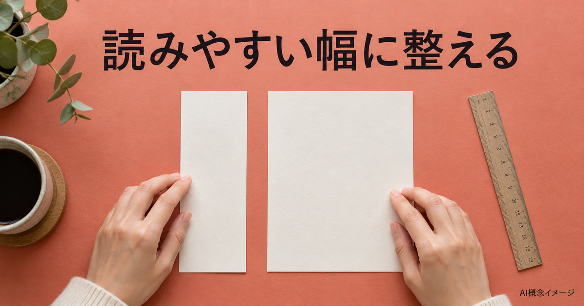二つの資料の幅を考える紙と定規のAI概念イメージ