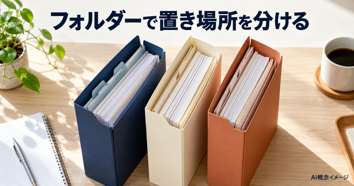 三つの置き場所を分けるフォルダーのAI概念イメージ