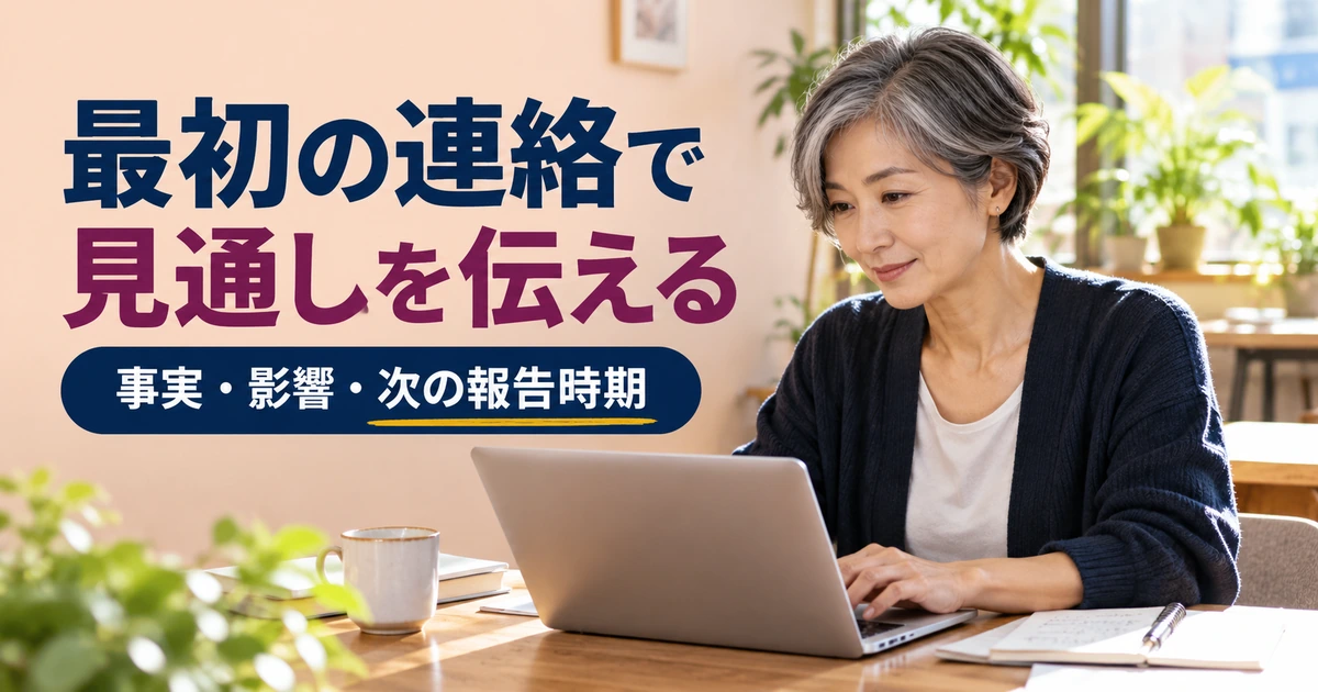 状況と見通しをまとめ、依頼者への最初の連絡を作成する女性
