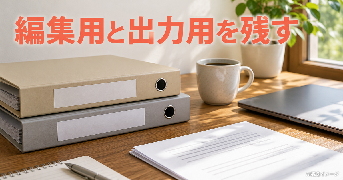 編集用と出力用を二つのフォルダーで分けるAI概念イメージ