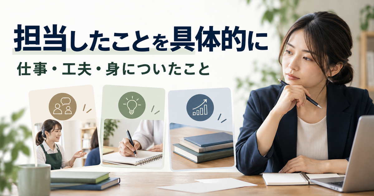 接客や事務の経験を、担当業務と工夫と身についたことに整理する様子