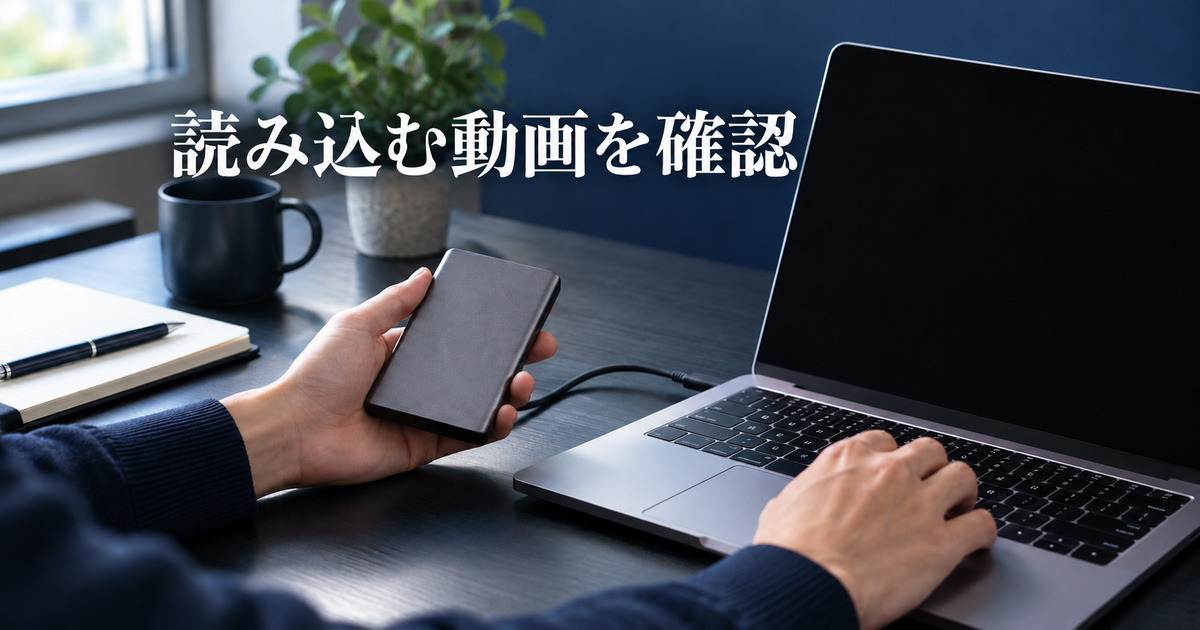 元動画を選ぶことを表す外付けドライブとノートパソコンの概念写真