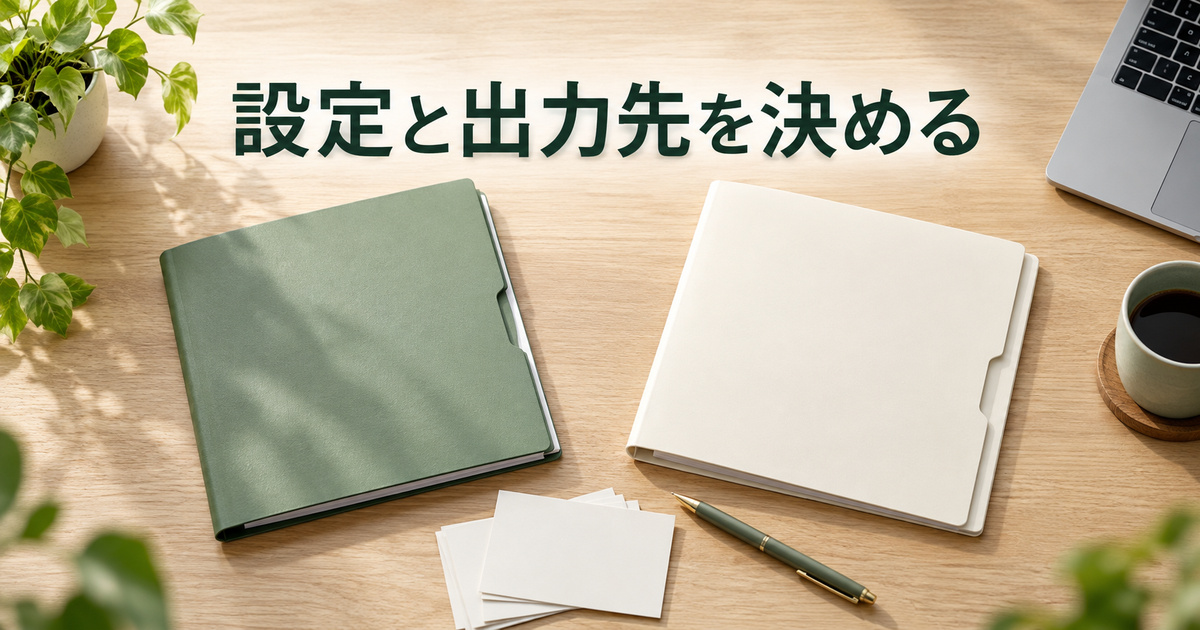 元動画と出力先を分ける二つのフォルダーと机