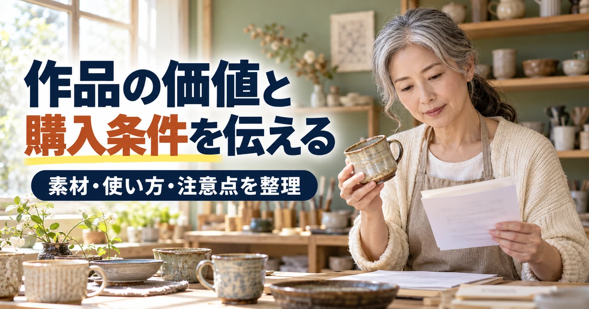 作品の素材や使い方や購入条件を整理して伝える場面