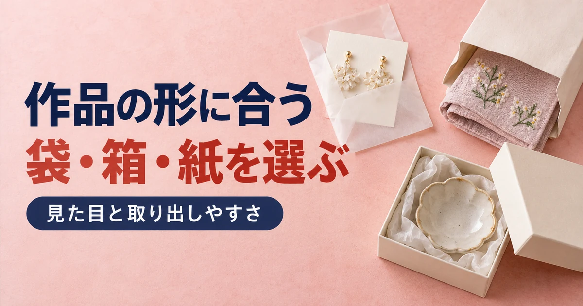アクセサリーや布小物や陶器に合わせたギフト用の袋と箱と紙