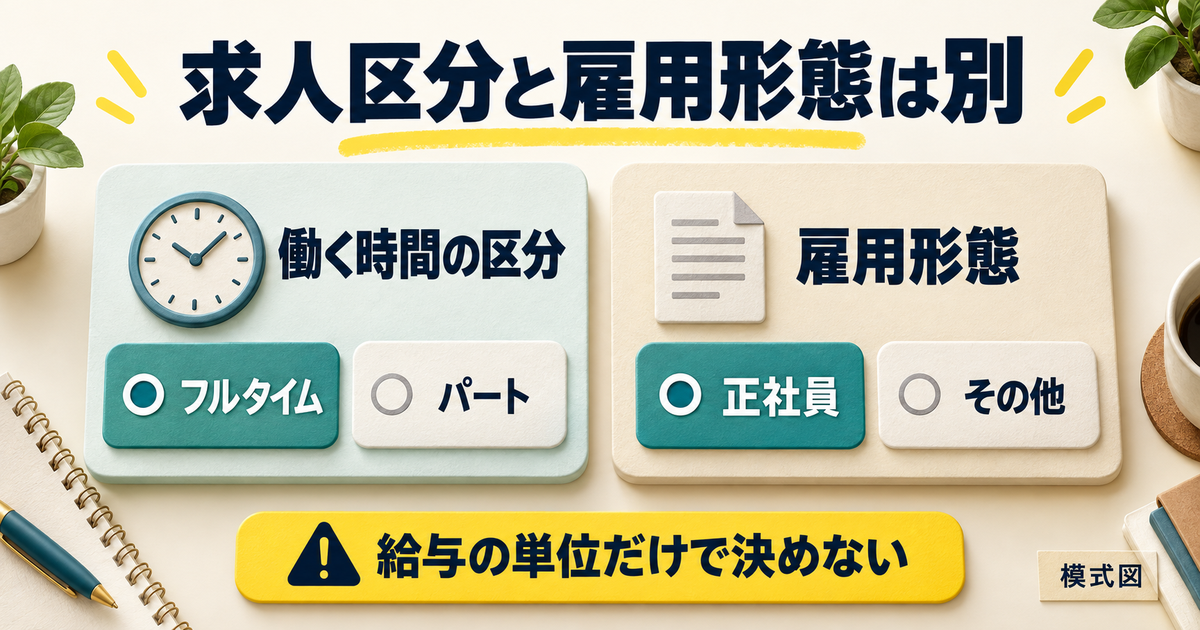 働く時間の区分と雇用形態を別々に選ぶことを示す二つのスイッチ。