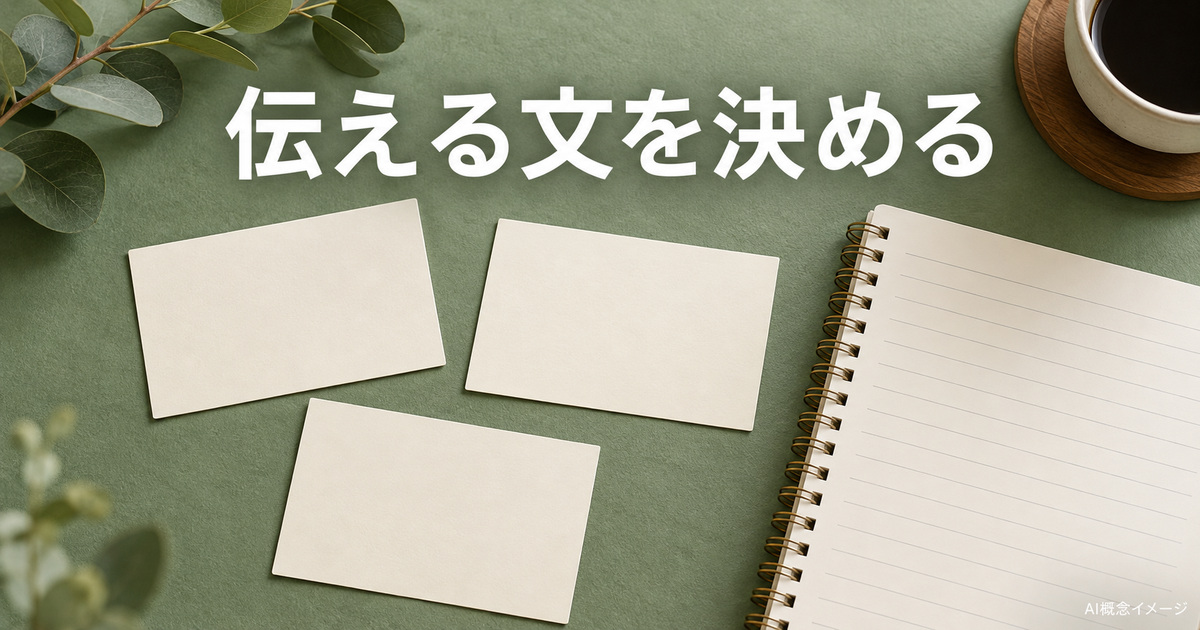 文の役割を考える無地カードとノートのAI概念イメージ
