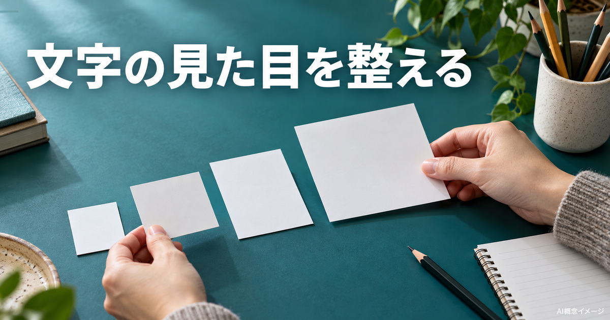 文字の大きさの違いを紙カードで考えるAI概念イメージ