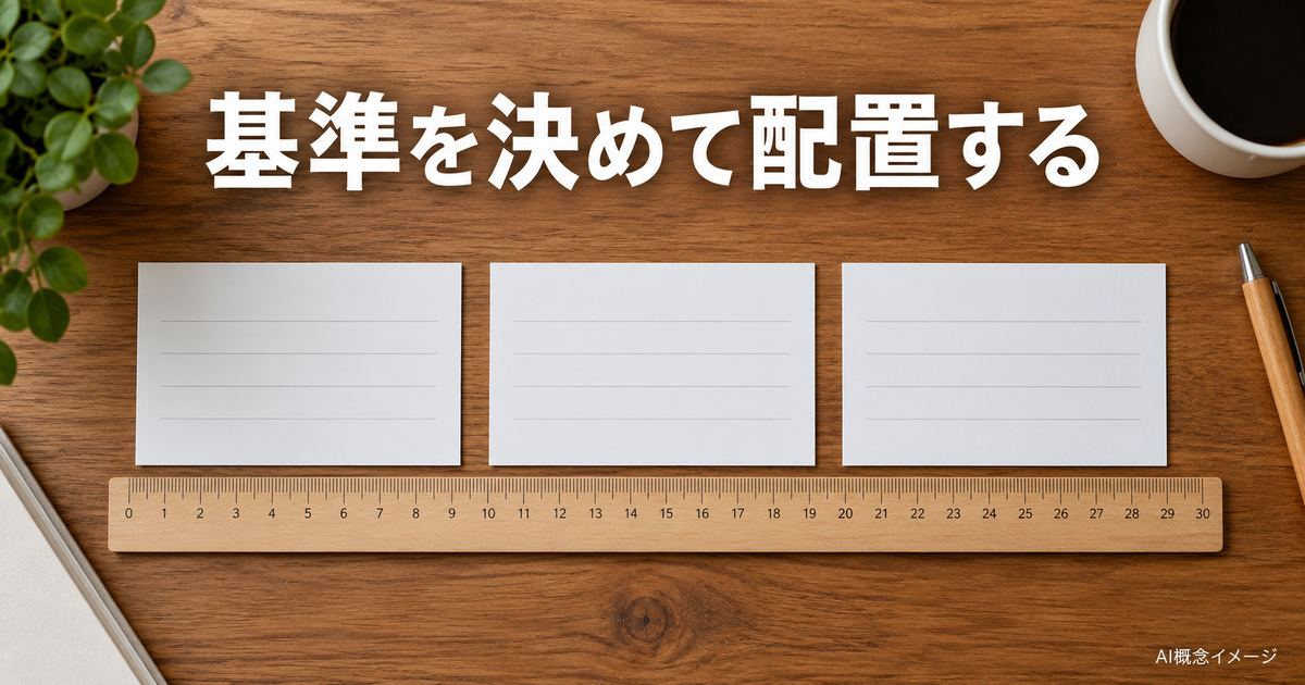 基準となる定規にカードを並べる配置のAI概念イメージ