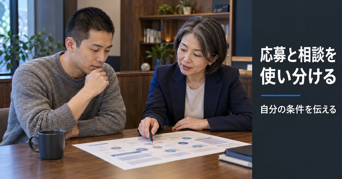 キャリア相談の席で経験と応募先の条件を確認する二人の成人