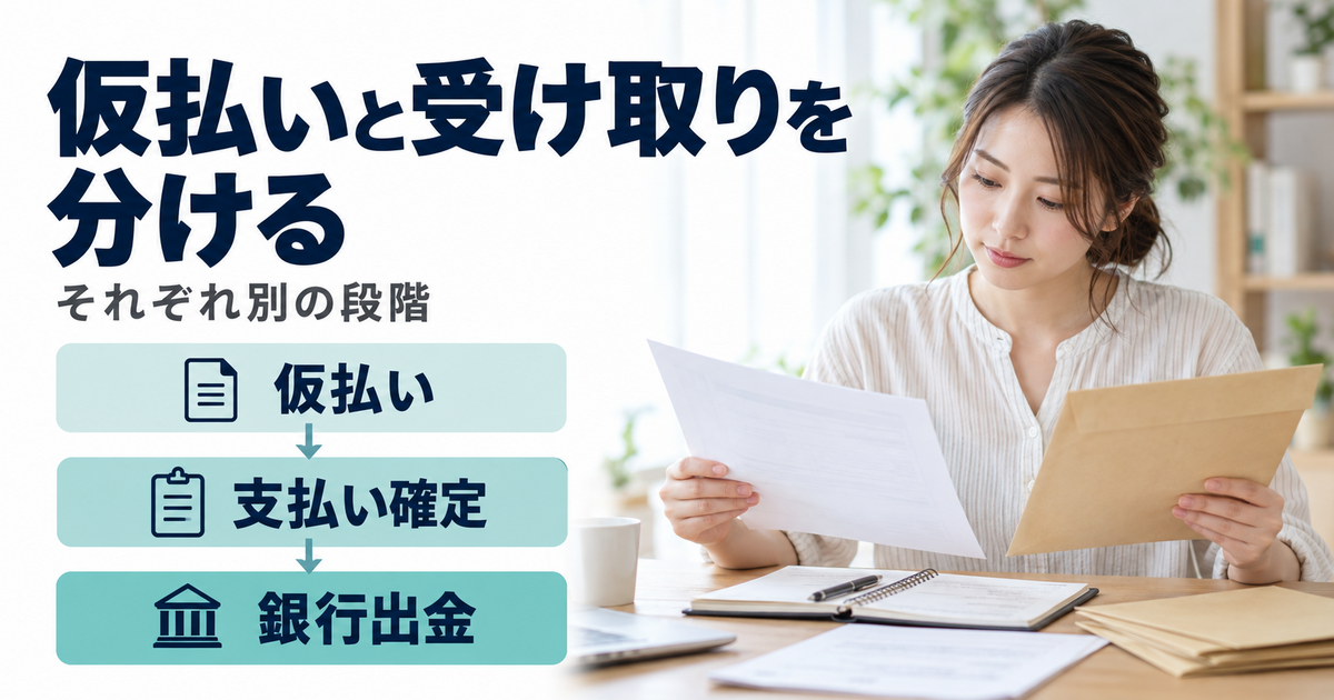 仮払い、支払い確定、出金の記録を分けて確認する様子