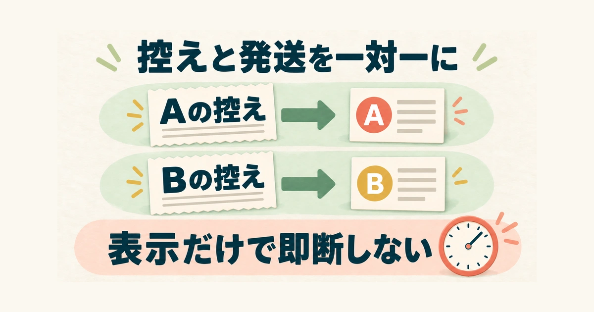 AとBの控えを別々の発送記録に対応させる