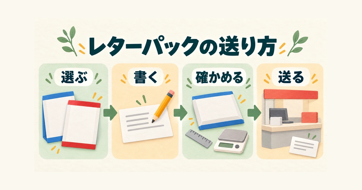 専用封筒を選び、記入と梱包の確認をして差し出す流れ