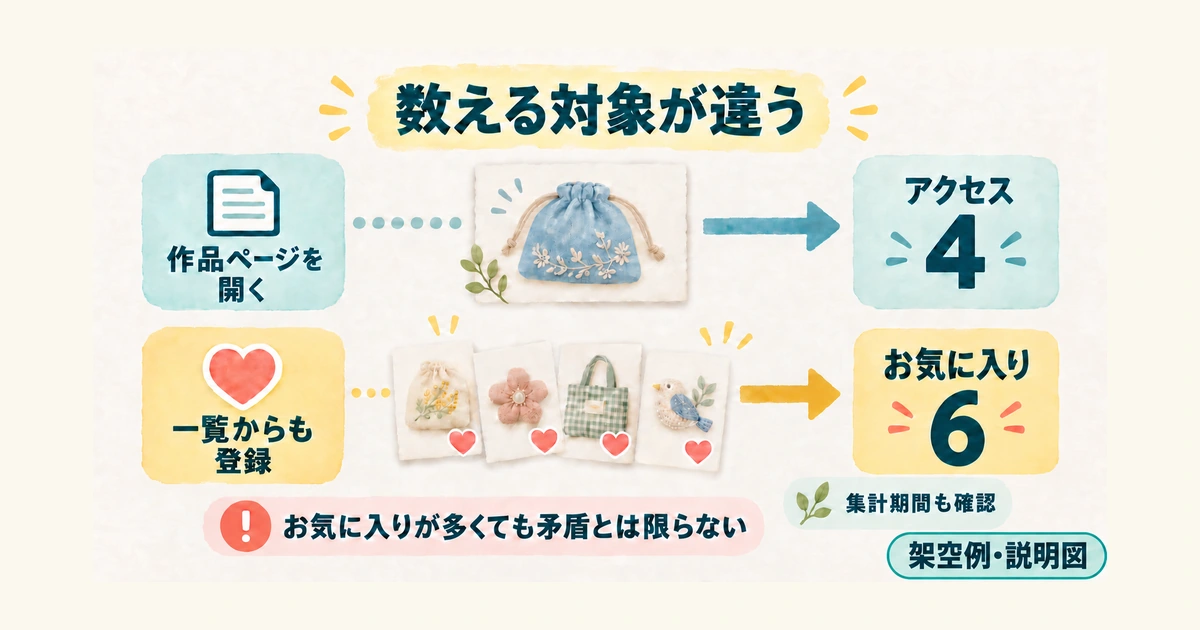 作品ページの閲覧と一覧からのお気に入り登録を分けた架空の経路図