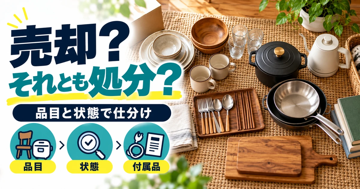 不用品を品目と状態ごとに整理するイメージ