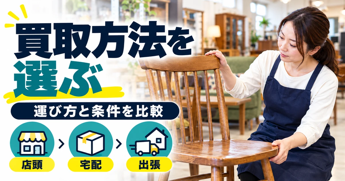 店頭で家具の状態を確かめて査定するイメージ
