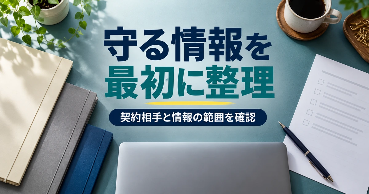資料とチェック用紙を分けて、秘密保持の対象情報を整理する机