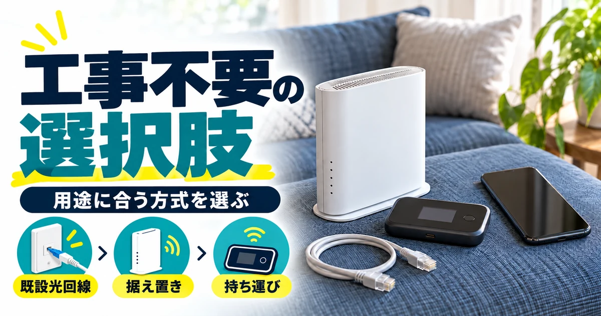 工事不要で利用する通信機器の違いを比べるイメージ
