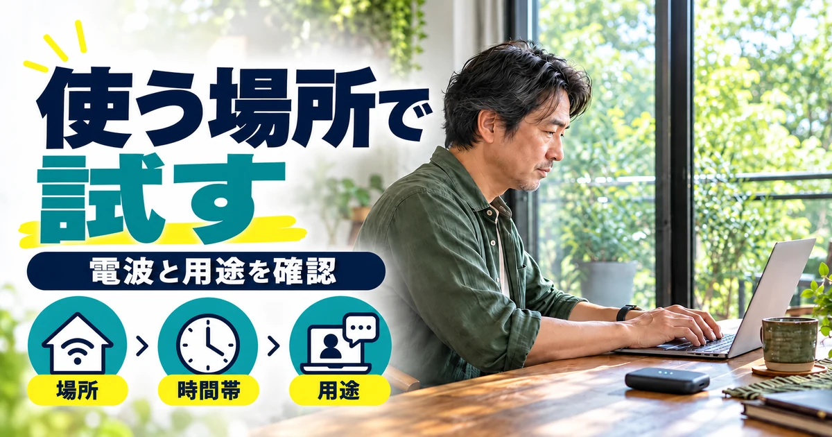 使う場所でモバイル回線を試すイメージ