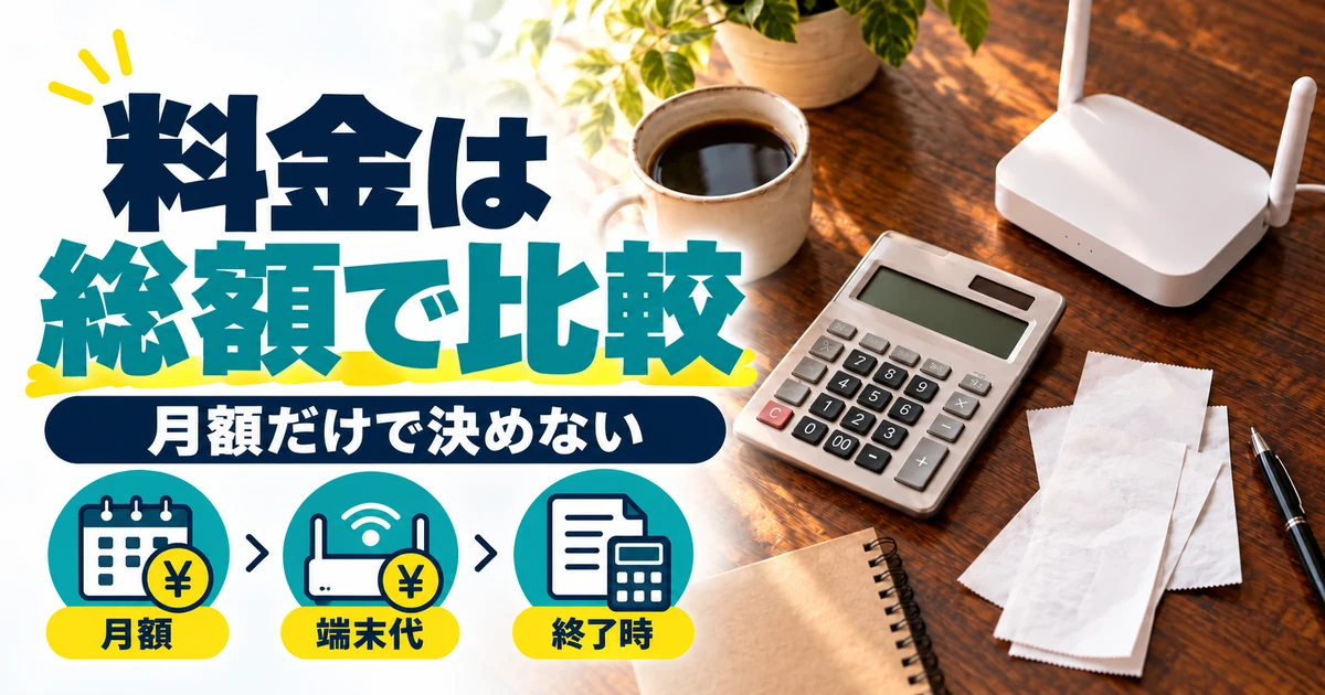 月額料金以外の費用も合わせて比較するイメージ