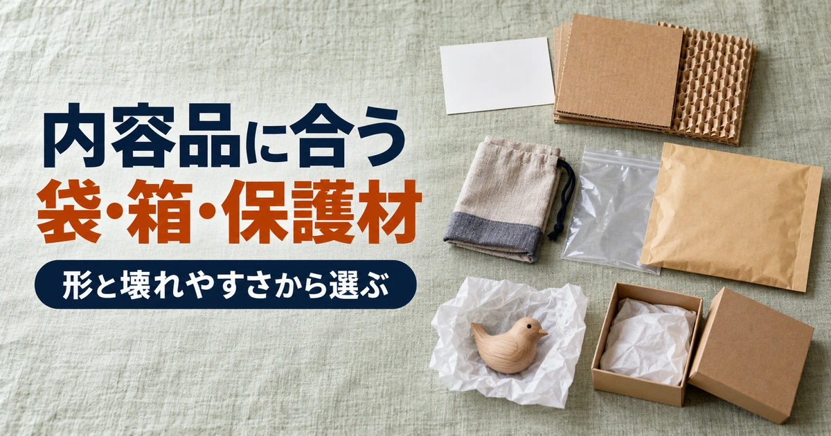 紙製品と布小物と小物に合わせた袋や箱と保護材