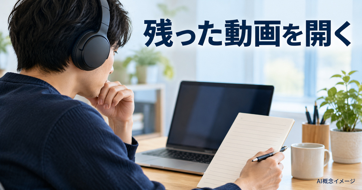 保存後の動画を聞いて確かめるAI概念イメージ