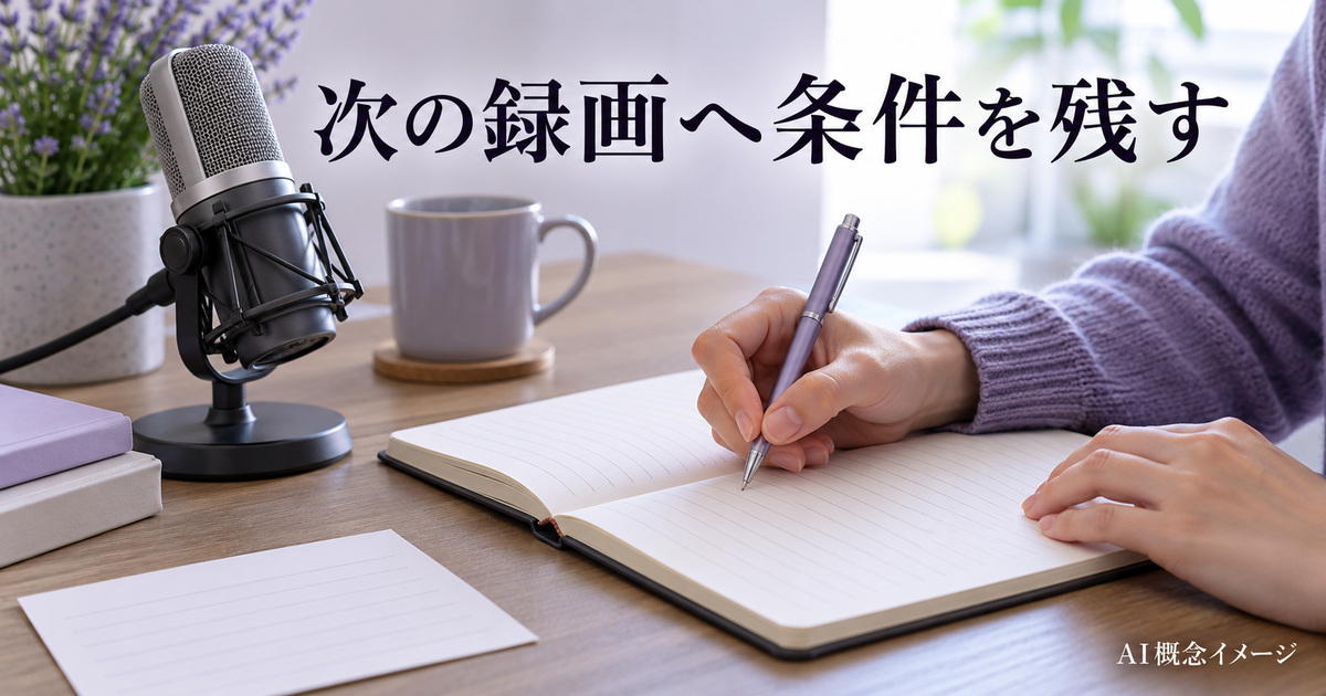 次の録画へ条件を残すノートのAI概念イメージ