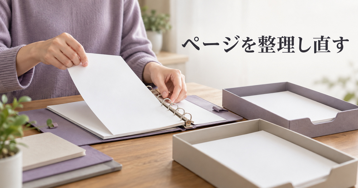 一枚のページをバインダーへ移して整理するAI概念イメージ
