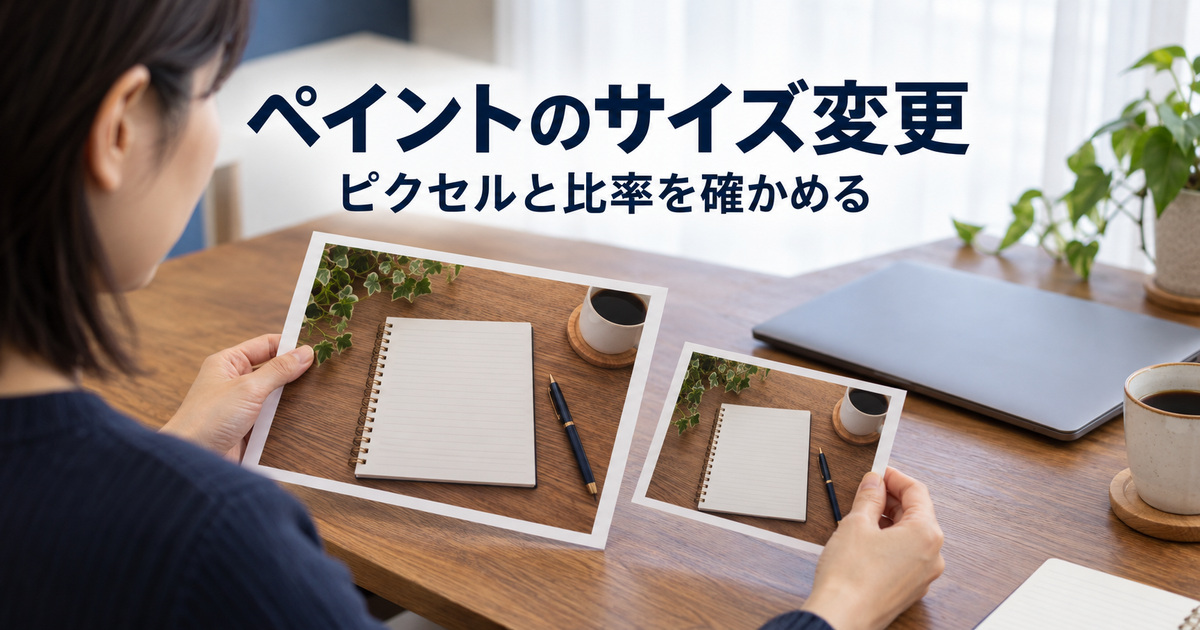 写真全体のサイズ変更を二つのプリントで考えるAI概念イメージ