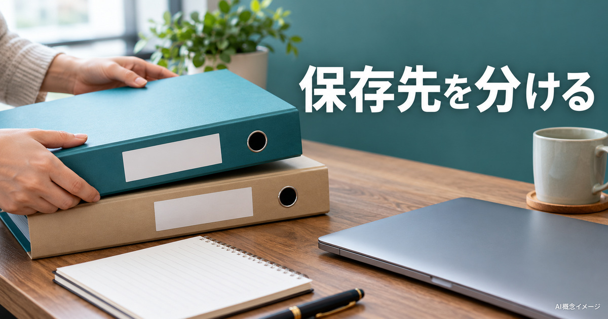 元資料と出力先を分けるフォルダーのAI概念イメージ