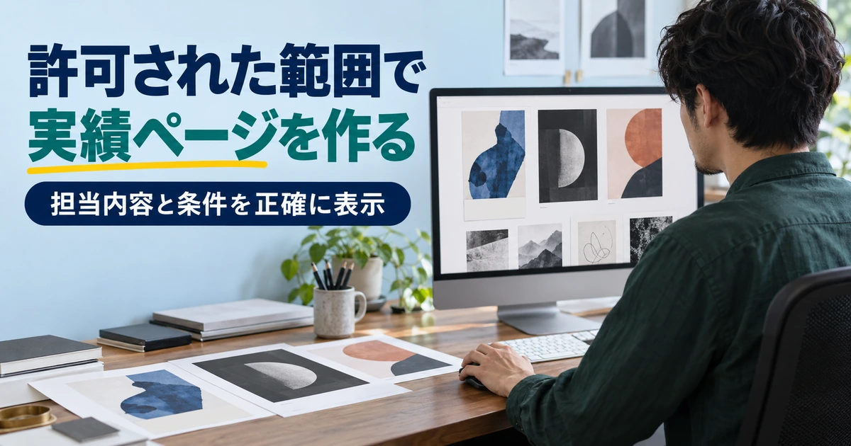 許可範囲に合わせて作品と担当内容を整理し、実績ページを作る作業