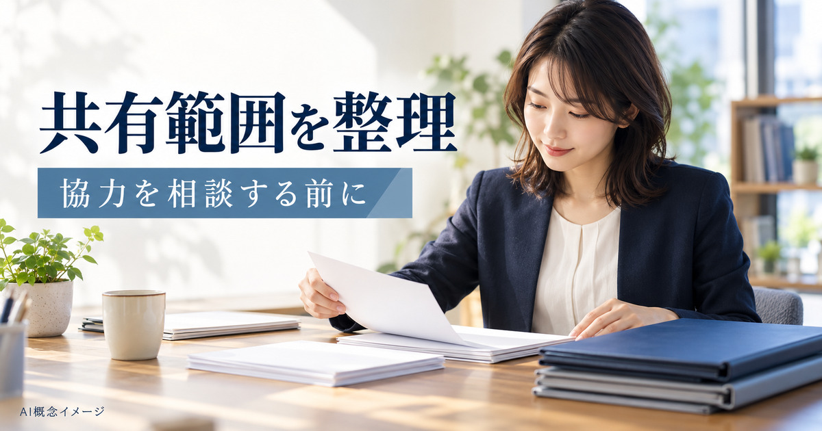 協力相談の前に共有範囲を整理するAI概念イメージ