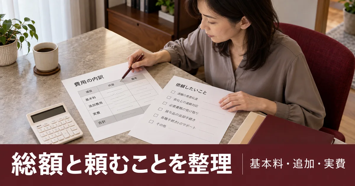 料金の内訳と依頼したい作業を並べて確認する女性