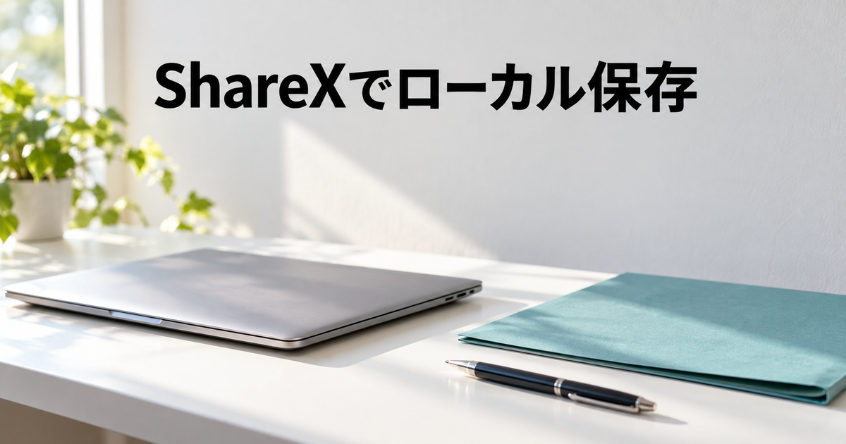 撮影とローカル保存を整理するノートパソコンと青緑のフォルダーのAI概念写真
