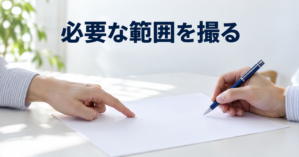 撮影する範囲を考えることを表す白紙と手元のAI概念写真