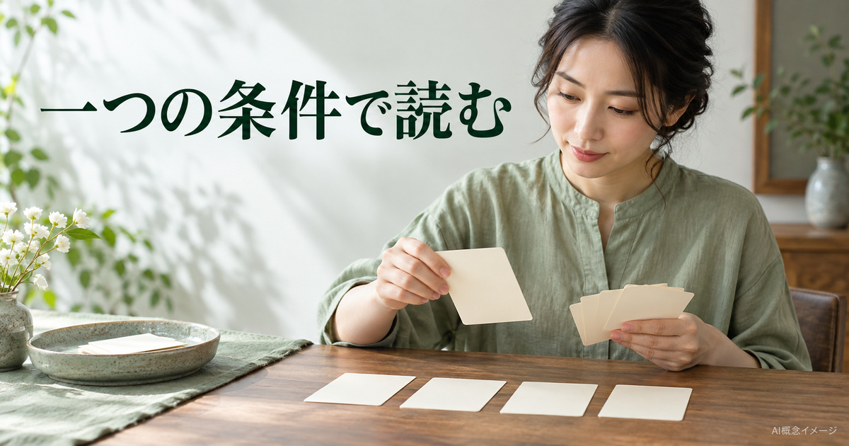 白いカードから条件に合う対象を選ぶ人のAI概念イメージ