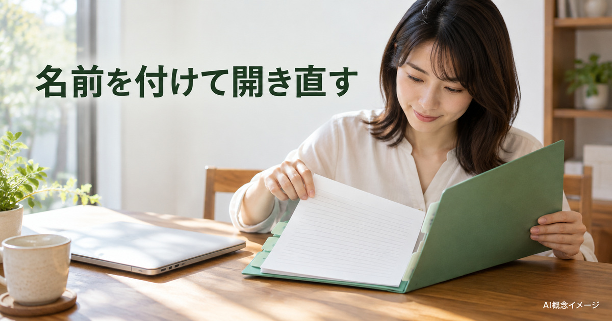 名前付きの表示を開き直す緑のファイルのAI概念イメージ