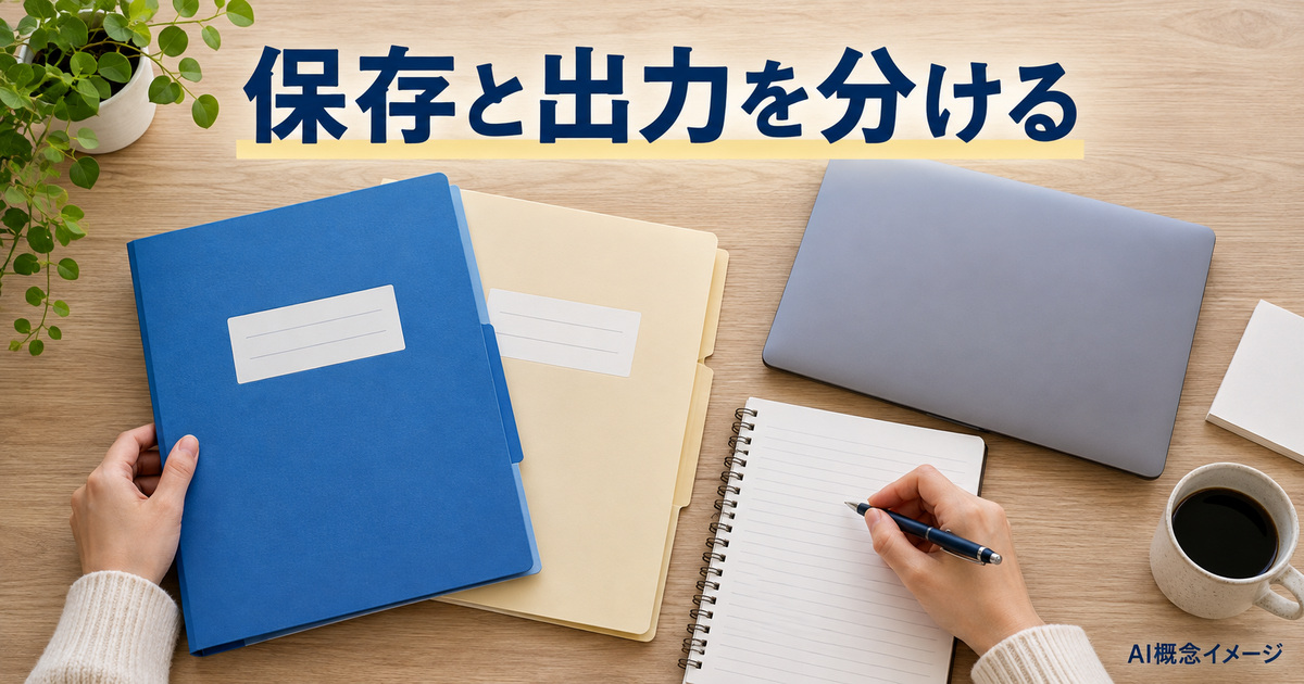 プロジェクト保存と動画出力を分けるAI概念イメージ