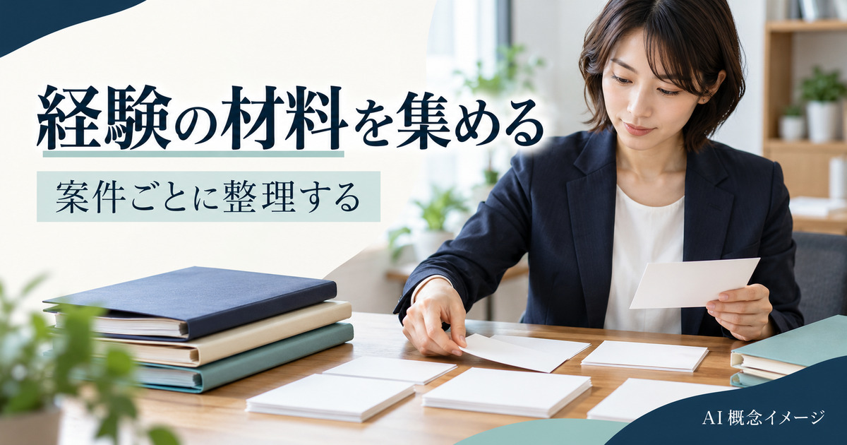 経験の材料を案件ごとに分けるAI概念イメージ