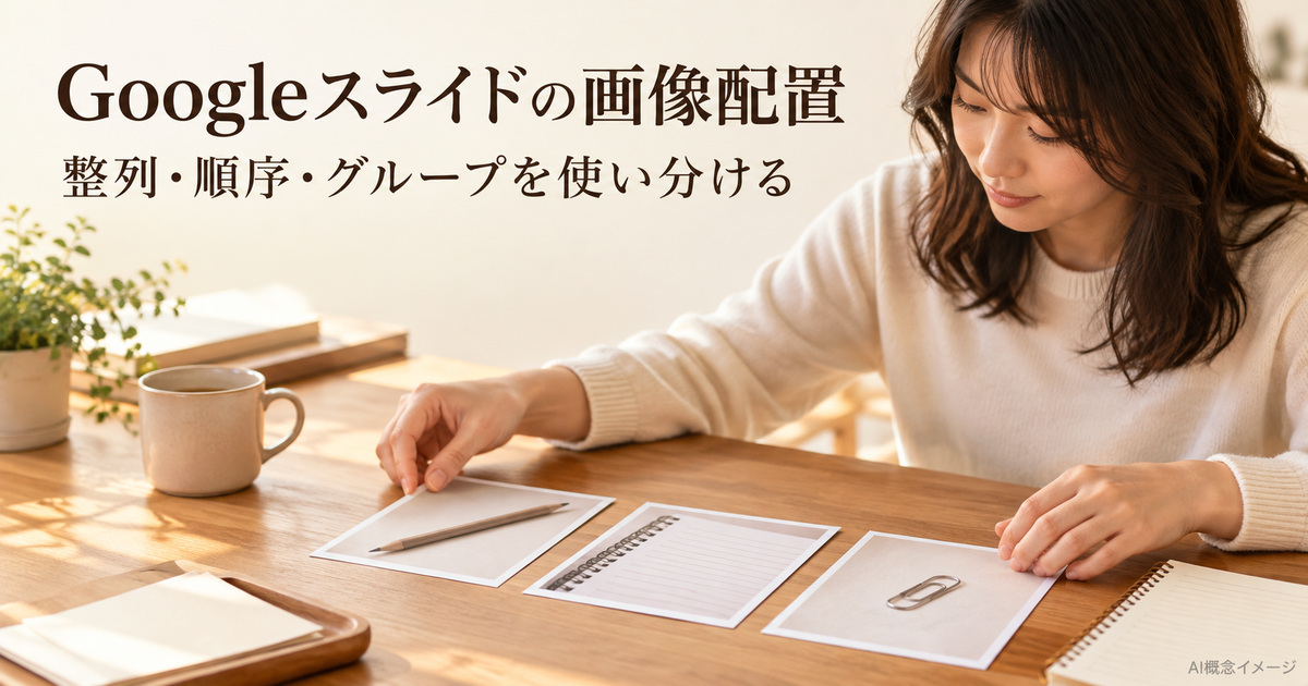 三つの道具の写真を並べる人のAI概念イメージ